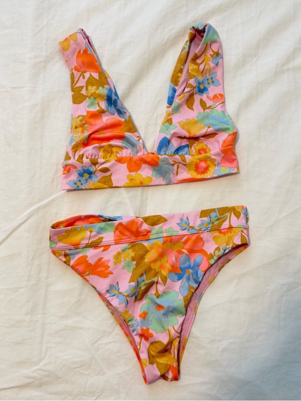 Billabong Women's Pick Me Up Plunge Bikini Top and Lowrider Bikini Bottom set